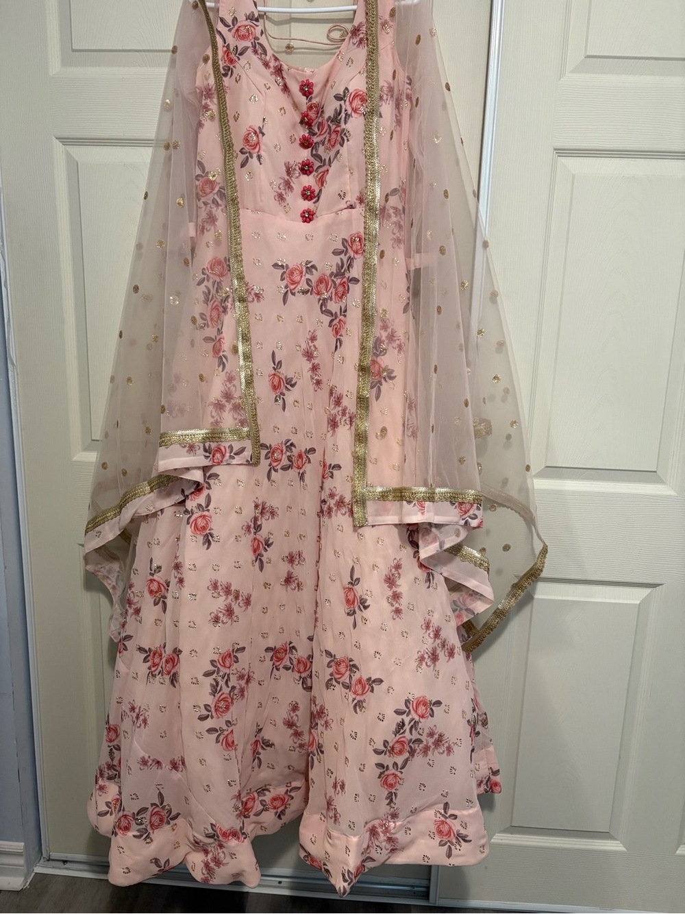Floral light pink Anarkali dress 👗